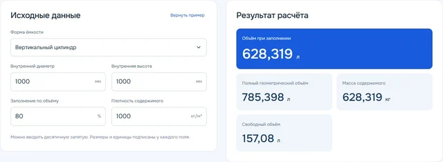 Калькулятор объёма ёмкости в литрах: бак, цилиндр и заполнение